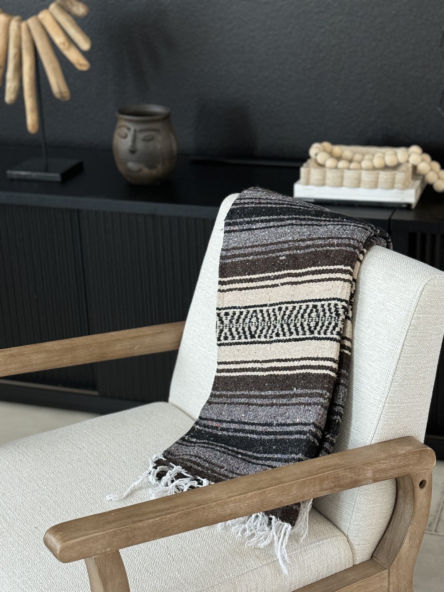 Handwoven Textured Fringe Throw - Mocha/Tan/Charcoal