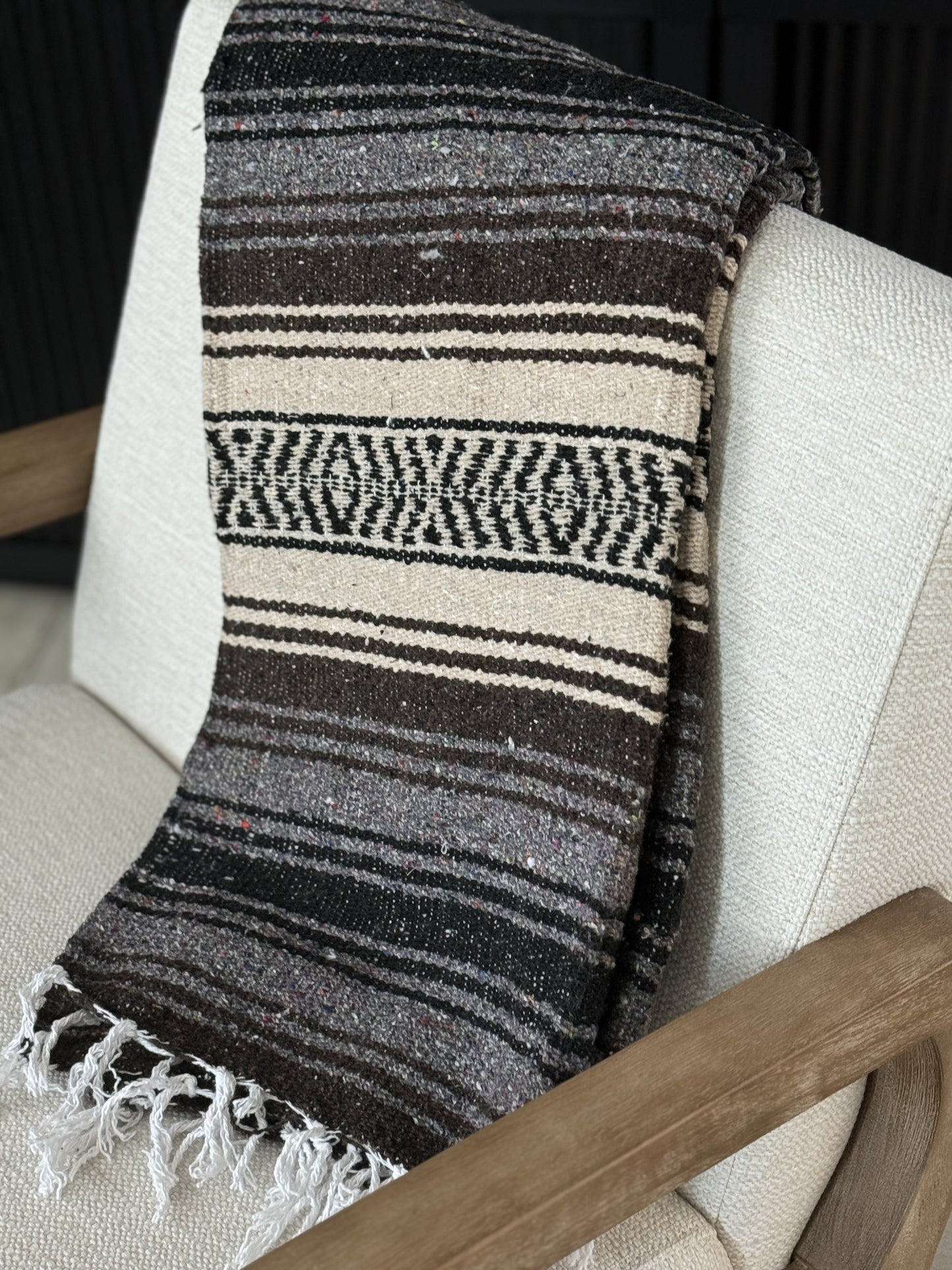 Handwoven Textured Fringe Throw - Mocha/Tan/Charcoal