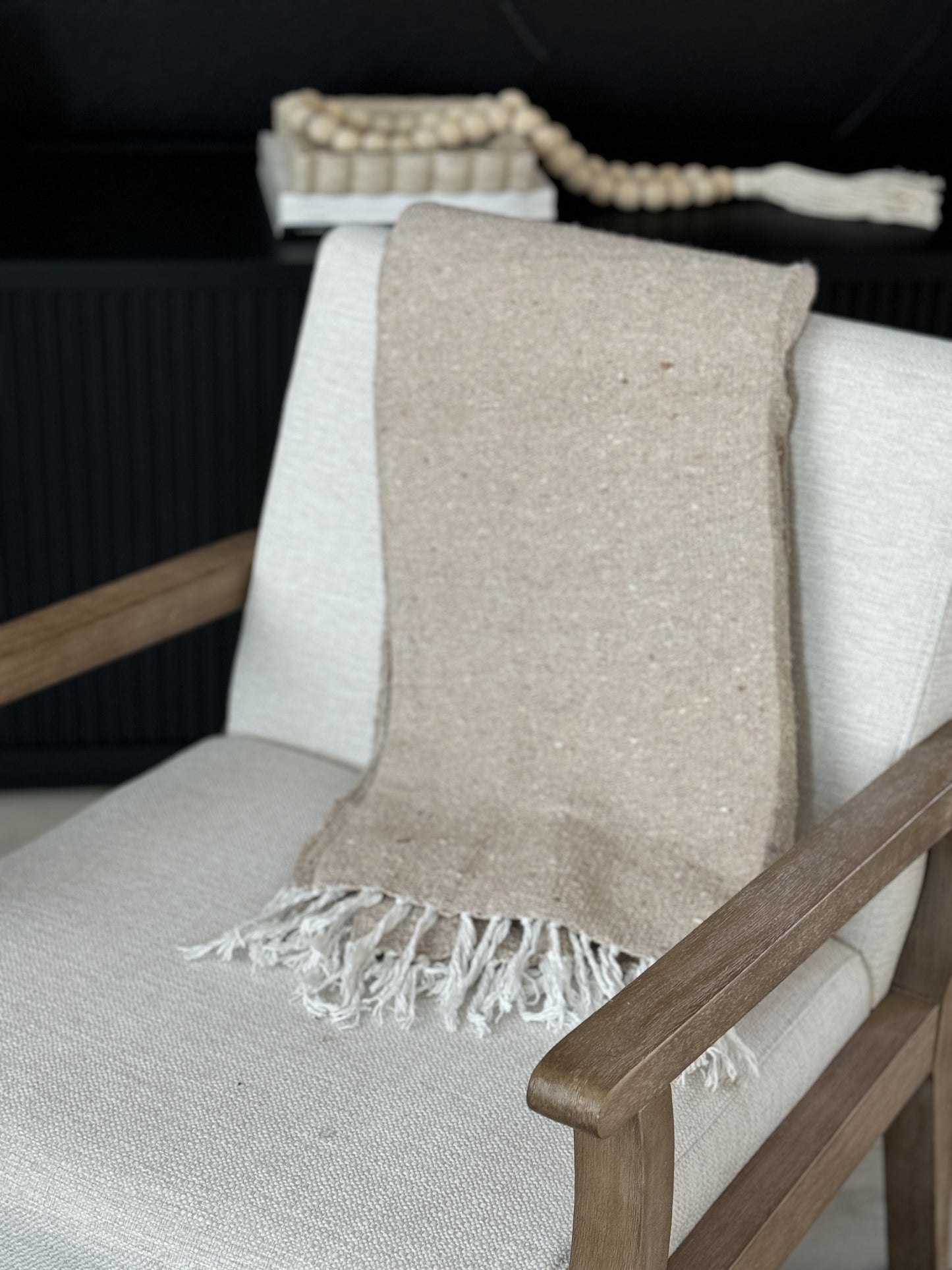 Handwoven Textured Fringe Throw - Tan