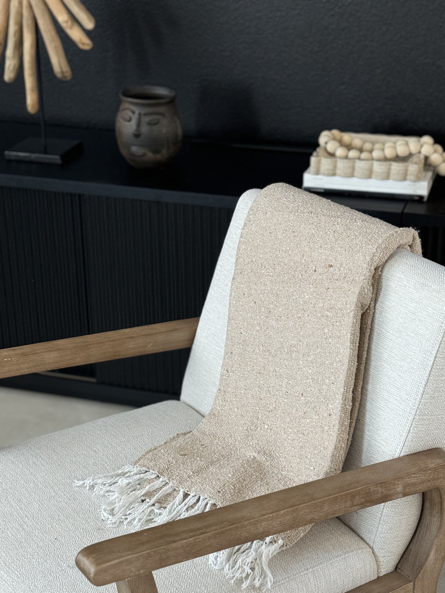 Handwoven Textured Fringe Throw - Tan