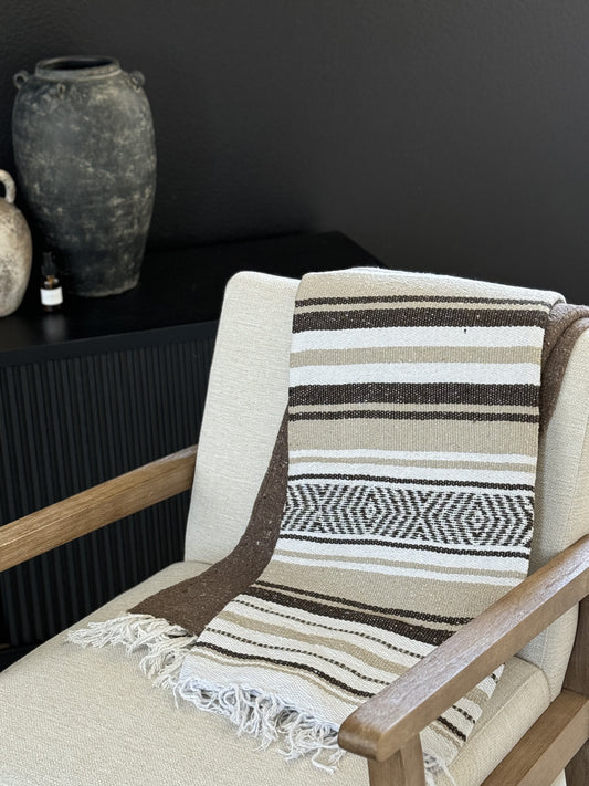 Handwoven Textured Throw - Mocha/Tan/White