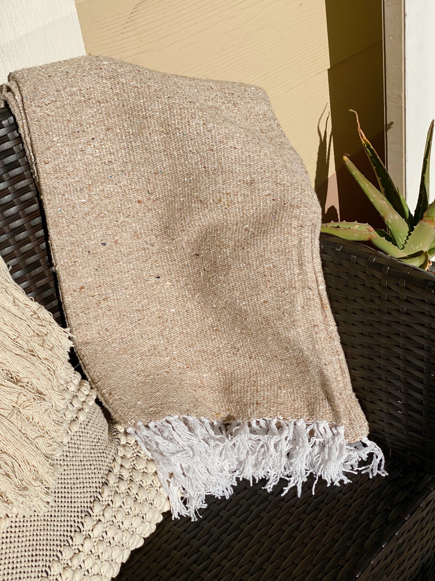 Handwoven Textured Fringe Throw - Tan